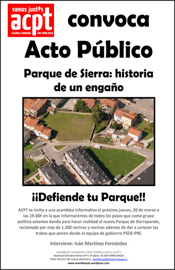 ACPT convoca una asamblea informativa sobre sus gestiones para que se construya el Parque de Sierrapando ACPTActoSierraParque