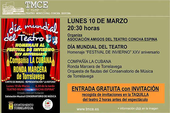 Homenaje al Festival de Invierno por su 25 aniversario, a La Cubana y a la Ronda Marcera, para celebrar el Día del Teatro DiaMundialTeatro