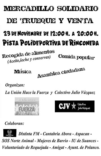 Mercadillo solidario con recogida de alimentos para familias en dificultades este domingo en Rinconeda PolancoMercadilloSolidario