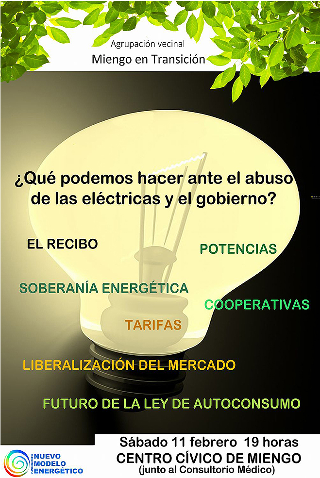 Charla sobre la tarifa eléctrica y las subidas de la luz organizada por Miengo en Transición MiengoCharlaEnergia