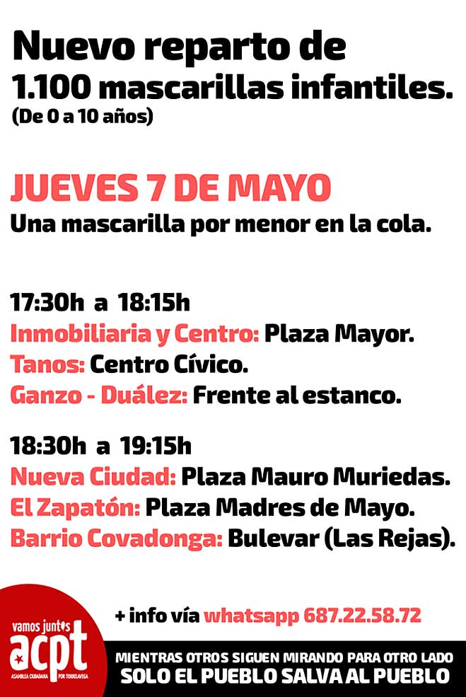 ACPT organiza un nuevo reparto de mascarillas infantiles ACPTmascarillasinfantilesma