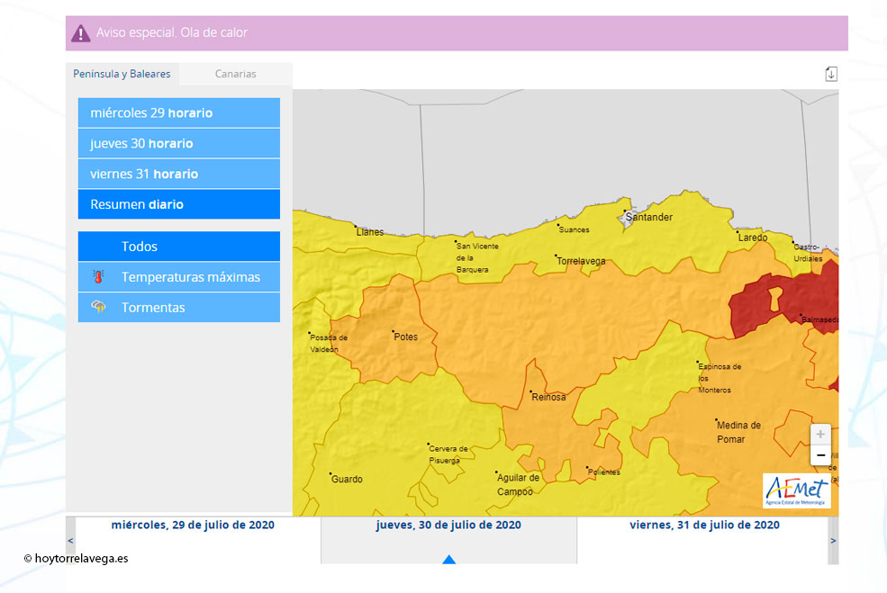 Cantabria está este jueves en aviso naranja por altas temperaturas AEMETMapaCalor