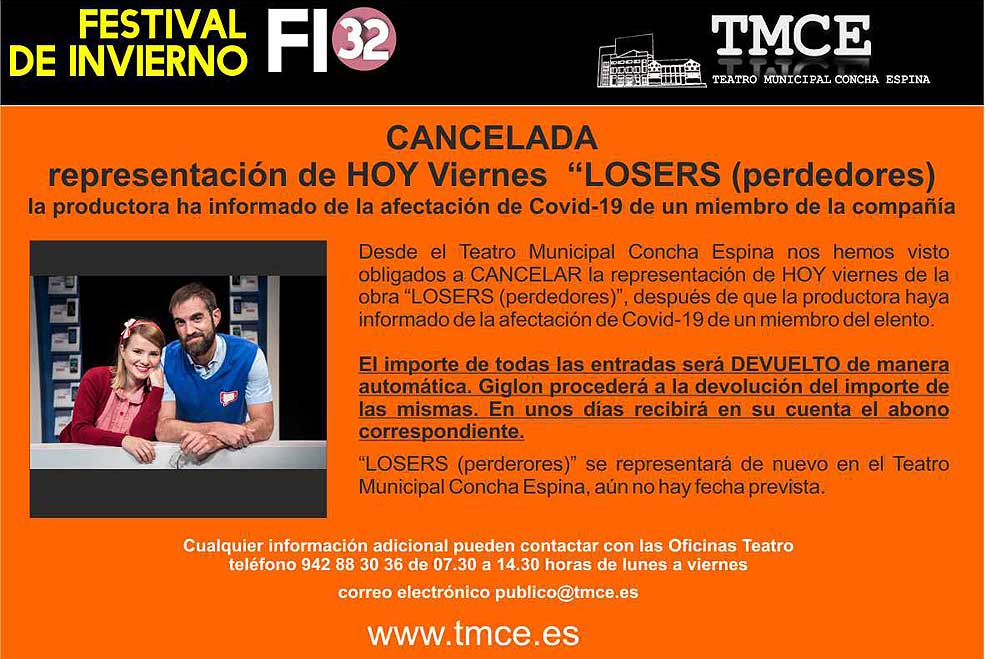 Cancelada por COVID la representación de ‘Losers’ en el Festival de Invierno de Torrelavega Loserscancelacioncovid