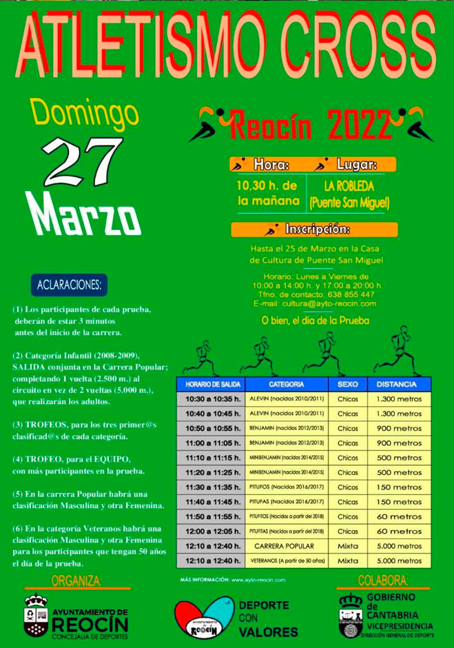 El Atletismo Cross Reocín 2022 se celebra el domingo 27 de marzo ReocinCross