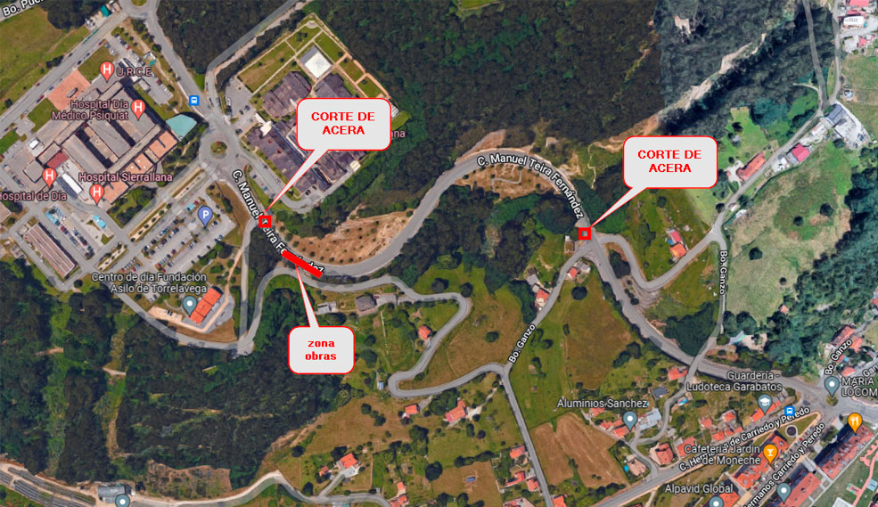 Corte de acera y de un carril en la carretera de acceso a Sierrallana SierrallanaCorte