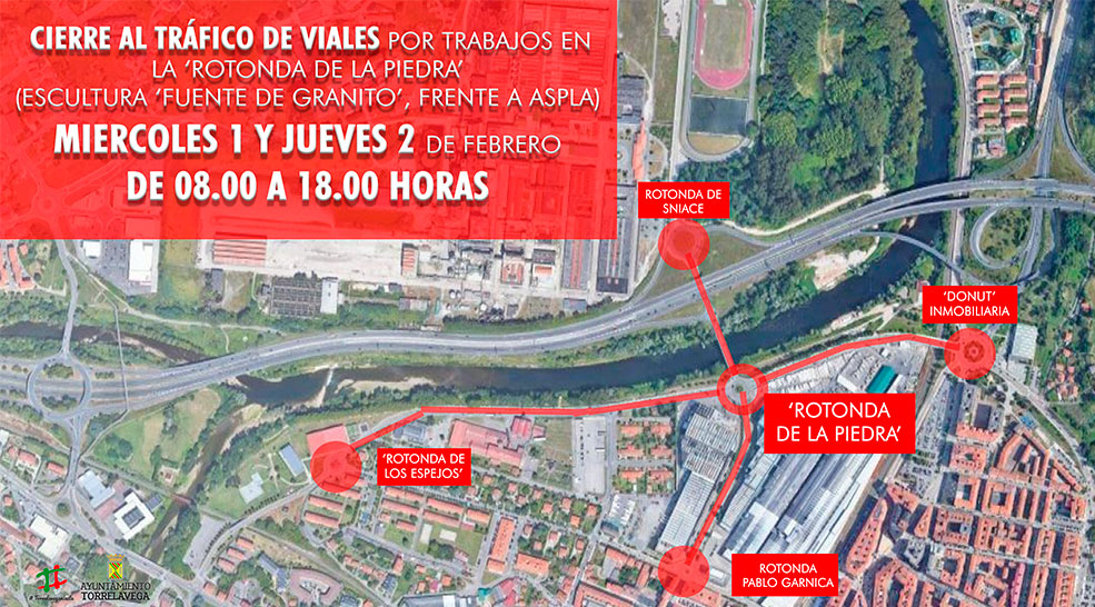 Cortes de tráfico en el entorno de la rotonda de La Piedra por trabajos de mejora del firme CorteRotondaLaPiedra