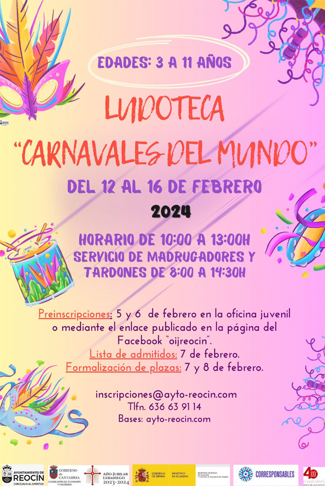 Reocín abre la Ludoteca ‘Carnavales del Mundo’ del 12 al 16 de febrero ReocinLudotecaCarnaval2024