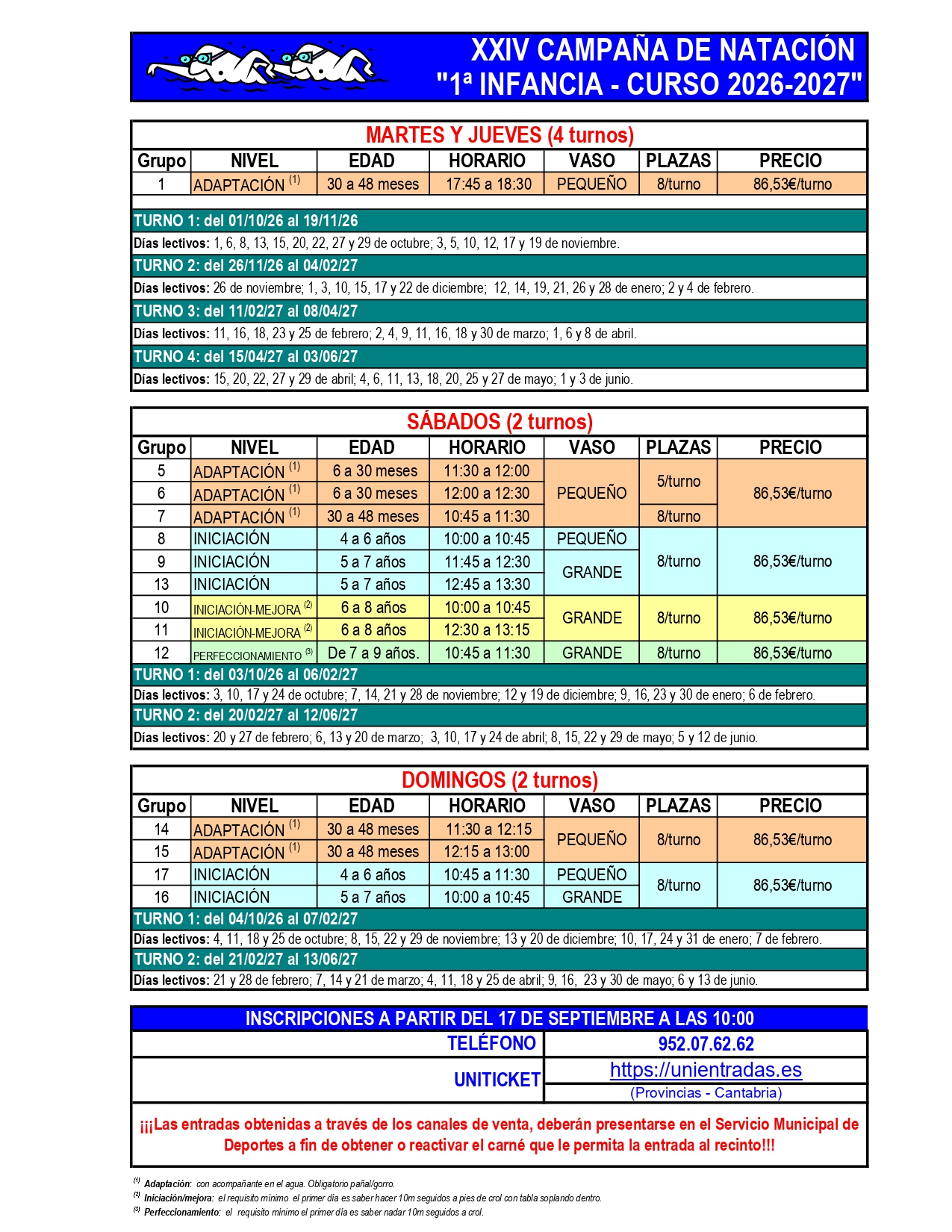 El 17 de septiembre se abren las inscripciones para la XXIV Campaña de Natación ‘1ª Infancia’